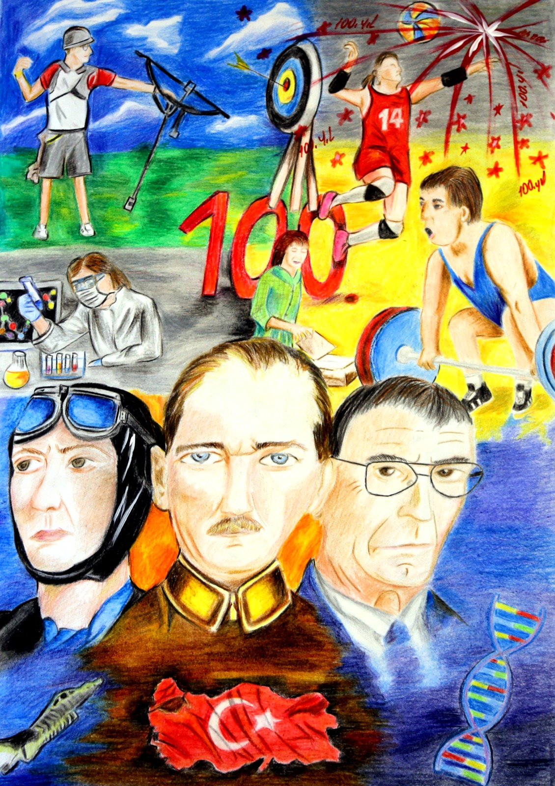 100. Yılda Cumhuriyet Konulu Resim Yarışması 1.Burak HÜSEYİNOĞLU -MANİSA - Atatürk  Ortaokulu
